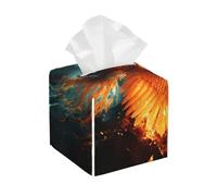 Pu Leather Cube Tissue Box Holders Modern Waterproof Square Tissue Box Cover Fire And Water Phoenix Facial Paper Holder For Bathroom Kitchen Nightstand Office Home Decor