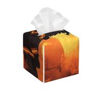 Pu Leather Cube Tissue Box Holders Modern Waterproof Square Tissue Box Cover Firefighter Fireman Flame Facial Paper Holder for Bathroom Kitchen Nightstand Office Home Decor