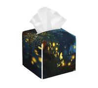 Pu Leather Cube Tissue Box Holders Modern Waterproof Square Tissue Box Cover Fireflies Facial Paper Holder For Bathroom Kitchen Nightstand Office Home Decor
