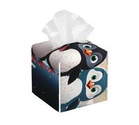Pu Leather Cube Tissue Box Holders Modern Waterproof Square Tissue Box Cover Five Cute Penguins Facial Paper Holder For Bathroom Kitchen Nightstand Office Home Decor