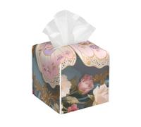 Pu Leather Cube Tissue Box Holders Modern Waterproof Square Tissue Box Cover Floral Butterfly Facial Paper Holder for Bathroom Kitchen Nightstand Office Home Decor