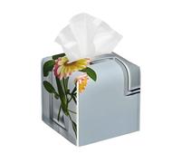 Pu Leather Cube Tissue Box Holders Modern Waterproof Square Tissue Box Cover Flower Branches On The Cross Facial Paper Holder for Bathroom Kitchen Nightstand Office Home Decor