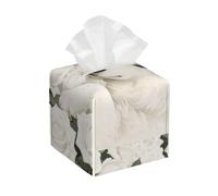 Pu Leather Cube Tissue Box Holders Modern Waterproof Square Tissue Box Cover Flower Dog Facial Paper Holder for Bathroom Kitchen Nightstand Office Home Decor