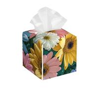Pu Leather Cube Tissue Box Holders Modern Waterproof Square Tissue Box Cover Flowers As Background Facial Paper Holder for Bathroom Kitchen Nightstand Office Home Decor