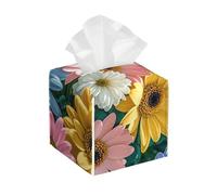 Pu Leather Cube Tissue Box Holders Modern Waterproof Square Tissue Box Cover Flowers As Background Facial Paper Holder for Bathroom Kitchen Nightstand Office Home Decor
