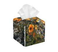 Pu Leather Cube Tissue Box Holders Modern Waterproof Square Tissue Box Cover Flowers Growing On Cliff Facial Paper Holder For Bathroom Kitchen Nightstand Office Home Decor