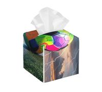 Pu Leather Cube Tissue Box Holders Modern Waterproof Square Tissue Box Cover Football and Lightning Facial Paper Holder for Bathroom Kitchen Nightstand Office Home Decor