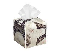 Pu Leather Cube Tissue Box Holders Modern Waterproof Square Tissue Box Cover French Paris Tour Eiffel Tower Facial Paper Holder for Bathroom Kitchen Nightstand Office Home Decor