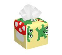 Pu Leather Cube Tissue Box Holders Modern Waterproof Square Tissue Box Cover Frog and Mushroom (2) Facial Paper Holder for Bathroom Kitchen Nightstand Office Home Decor