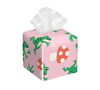 Pu Leather Cube Tissue Box Holders Modern Waterproof Square Tissue Box Cover Frog and Mushroom Facial Paper Holder for Bathroom Kitchen Nightstand Office Home Decor
