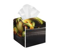 Pu Leather Cube Tissue Box Holders Modern Waterproof Square Tissue Box Cover Frog Sitting Inside Zipper With Flowers Inside Facial Paper Holder For Bathroom Kitchen Nightstand Office Home Decor