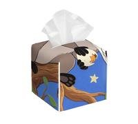 Pu Leather Cube Tissue Box Holders Modern Waterproof Square Tissue Box Cover Funny Raccoon Facial Paper Holder for Bathroom Kitchen Nightstand Office Home Decor