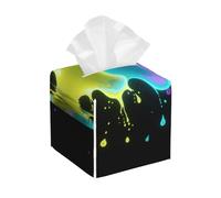 Pu Leather Cube Tissue Box Holders Modern Waterproof Square Tissue Box Cover Glow in Dark Splatter Neon Facial Paper Holder for Bathroom Kitchen Nightstand Office Home Decor