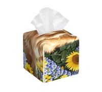Pu Leather Cube Tissue Box Holders Modern Waterproof Square Tissue Box Cover Golden Retriever and Flowers Facial Paper Holder for Bathroom Kitchen Nightstand Office Home Decor