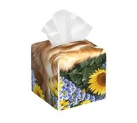 Pu Leather Cube Tissue Box Holders Modern Waterproof Square Tissue Box Cover Golden Retriever and Flowers Facial Paper Holder for Bathroom Kitchen Nightstand Office Home Decor