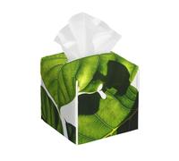 Pu Leather Cube Tissue Box Holders Modern Waterproof Square Tissue Box Cover Green Leaves Pattern Facial Paper Holder for Bathroom Kitchen Nightstand Office Home Decor