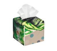 Pu Leather Cube Tissue Box Holders Modern Waterproof Square Tissue Box Cover Green Polka Dot Pug Facial Paper Holder for Bathroom Kitchen Nightstand Office Home Decor