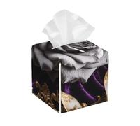 Pu Leather Cube Tissue Box Holders Modern Waterproof Square Tissue Box Cover Grey Rose Pattern Facial Paper Holder for Bathroom Kitchen Nightstand Office Home Decor