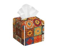 Pu Leather Cube Tissue Box Holders Modern Waterproof Square Tissue Box Cover Group of Moroccan Geometric Facial Paper Holder for Bathroom Kitchen Nightstand Office Home Decor