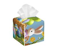 Pu Leather Cube Tissue Box Holders Modern Waterproof Square Tissue Box Cover Happy Easter Facial Paper Holder for Bathroom Kitchen Nightstand Office Home Decor