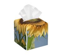 Pu Leather Cube Tissue Box Holders Modern Waterproof Square Tissue Box Cover Heart Shaped Sunflower Facial Paper Holder for Bathroom Kitchen Nightstand Office Home Decor