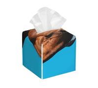 Pu Leather Cube Tissue Box Holders Modern Waterproof Square Tissue Box Cover Horse Head Facial Paper Holder for Bathroom Kitchen Nightstand Office Home Decor