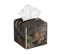 Pu Leather Cube Tissue Box Holders Modern Waterproof Square Tissue Box Cover Hunting Deer Bear Elk Facial Paper Holder for Bathroom Kitchen Nightstand Office Home Decor