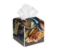 Pu Leather Cube Tissue Box Holders Modern Waterproof Square Tissue Box Cover Leather Rose Skull Facial Paper Holder for Bathroom Kitchen Nightstand Office Home Decor