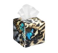 Pu Leather Cube Tissue Box Holders Modern Waterproof Square Tissue Box Cover Leopard and Butterfly Facial Paper Holder for Bathroom Kitchen Nightstand Office Home Decor