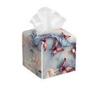 Pu Leather Cube Tissue Box Holders Modern Waterproof Square Tissue Box Cover Marble And Butterfly Facial Paper Holder For Bathroom Kitchen Nightstand Office Home Decor