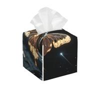 Pu Leather Cube Tissue Box Holders Modern Waterproof Square Tissue Box Cover Metal Butterfly Facial Paper Holder for Bathroom Kitchen Nightstand Office Home Decor