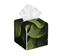 Pu Leather Cube Tissue Box Holders Modern Waterproof Square Tissue Box Cover Moist Hosta Leaves Facial Paper Holder For Bathroom Kitchen Nightstand Office Home Decor