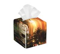 Pu Leather Cube Tissue Box Holders Modern Waterproof Square Tissue Box Cover Mysterious Tropical Style Facial Paper Holder For Bathroom Kitchen Nightstand Office Home Decor