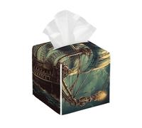 Pu Leather Cube Tissue Box Holders Modern Waterproof Square Tissue Box Cover Nautical Vintage Sailing Pirate Ship Facial Paper Holder For Bathroom Kitchen Nightstand Office Home Decor