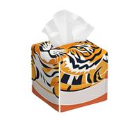 Pu Leather Cube Tissue Box Holders Modern Waterproof Square Tissue Box Cover New Year Tiger Logo Design Facial Paper Holder for Bathroom Kitchen Nightstand Office Home Decor