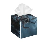 Pu Leather Cube Tissue Box Holders Modern Waterproof Square Tissue Box Cover Octopus Kraken Pirate Ship Ocean Facial Paper Holder For Bathroom Kitchen Nightstand Office Home Decor