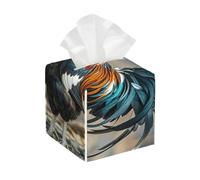 Pu Leather Cube Tissue Box Holders Modern Waterproof Square Tissue Box Cover Old Rooster Illustration Facial Paper Holder for Bathroom Kitchen Nightstand Office Home Decor