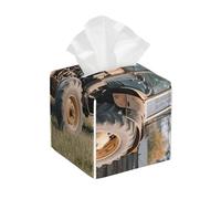 Pu Leather Cube Tissue Box Holders Modern Waterproof Square Tissue Box Cover Old Tractor Photo Farm Facial Paper Holder for Bathroom Kitchen Nightstand Office Home Decor