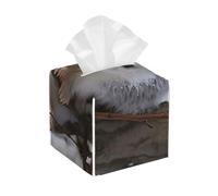 Pu Leather Cube Tissue Box Holders Modern Waterproof Square Tissue Box Cover Opossum In Snow Facial Paper Holder For Bathroom Kitchen Nightstand Office Home Decor
