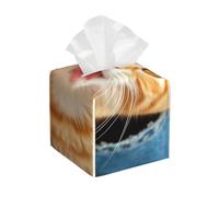 Pu Leather Cube Tissue Box Holders Modern Waterproof Square Tissue Box Cover Orange Cat Sticking Out Tongue Facial Paper Holder For Bathroom Kitchen Nightstand Office Home Decor