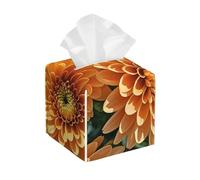 Pu Leather Cube Tissue Box Holders Modern Waterproof Square Tissue Box Cover Orange Flowers Facial Paper Holder for Bathroom Kitchen Nightstand Office Home Decor