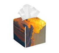 Pu Leather Cube Tissue Box Holders Modern Waterproof Square Tissue Box Cover Orange Sky Facial Paper Holder for Bathroom Kitchen Nightstand Office Home Decor