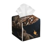 Pu Leather Cube Tissue Box Holders Modern Waterproof Square Tissue Box Cover Owl Sitting On A Branch Print Facial Paper Holder for Bathroom Kitchen Nightstand Office Home Decor