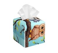 Pu Leather Cube Tissue Box Holders Modern Waterproof Square Tissue Box Cover Owls On A Branch Facial Paper Holder for Bathroom Kitchen Nightstand Office Home Decor