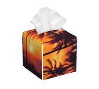 Pu Leather Cube Tissue Box Holders Modern Waterproof Square Tissue Box Cover Palm Trees And Sunset Facial Paper Holder For Bathroom Kitchen Nightstand Office Home Decor