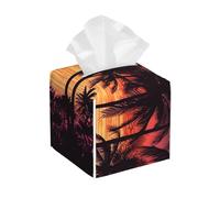 Pu Leather Cube Tissue Box Holders Modern Waterproof Square Tissue Box Cover Palm Trees At Sunset Facial Paper Holder For Bathroom Kitchen Nightstand Office Home Decor
