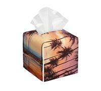 Pu Leather Cube Tissue Box Holders Modern Waterproof Square Tissue Box Cover Palm Trees Landscape Facial Paper Holder For Bathroom Kitchen Nightstand Office Home Decor