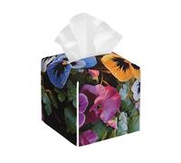 Pu Leather Cube Tissue Box Holders Modern Waterproof Square Tissue Box Cover Pansy Flowers Facial Paper Holder For Bathroom Kitchen Nightstand Office Home Decor