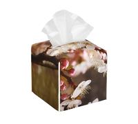 Pu Leather Cube Tissue Box Holders Modern Waterproof Square Tissue Box Cover Plum Tree Blossom Facial Paper Holder For Bathroom Kitchen Nightstand Office Home Decor