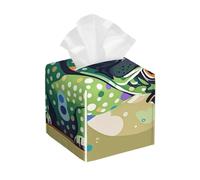 Pu Leather Cube Tissue Box Holders Modern Waterproof Square Tissue Box Cover Pug Green Polka Dot Facial Paper Holder for Bathroom Kitchen Nightstand Office Home Decor